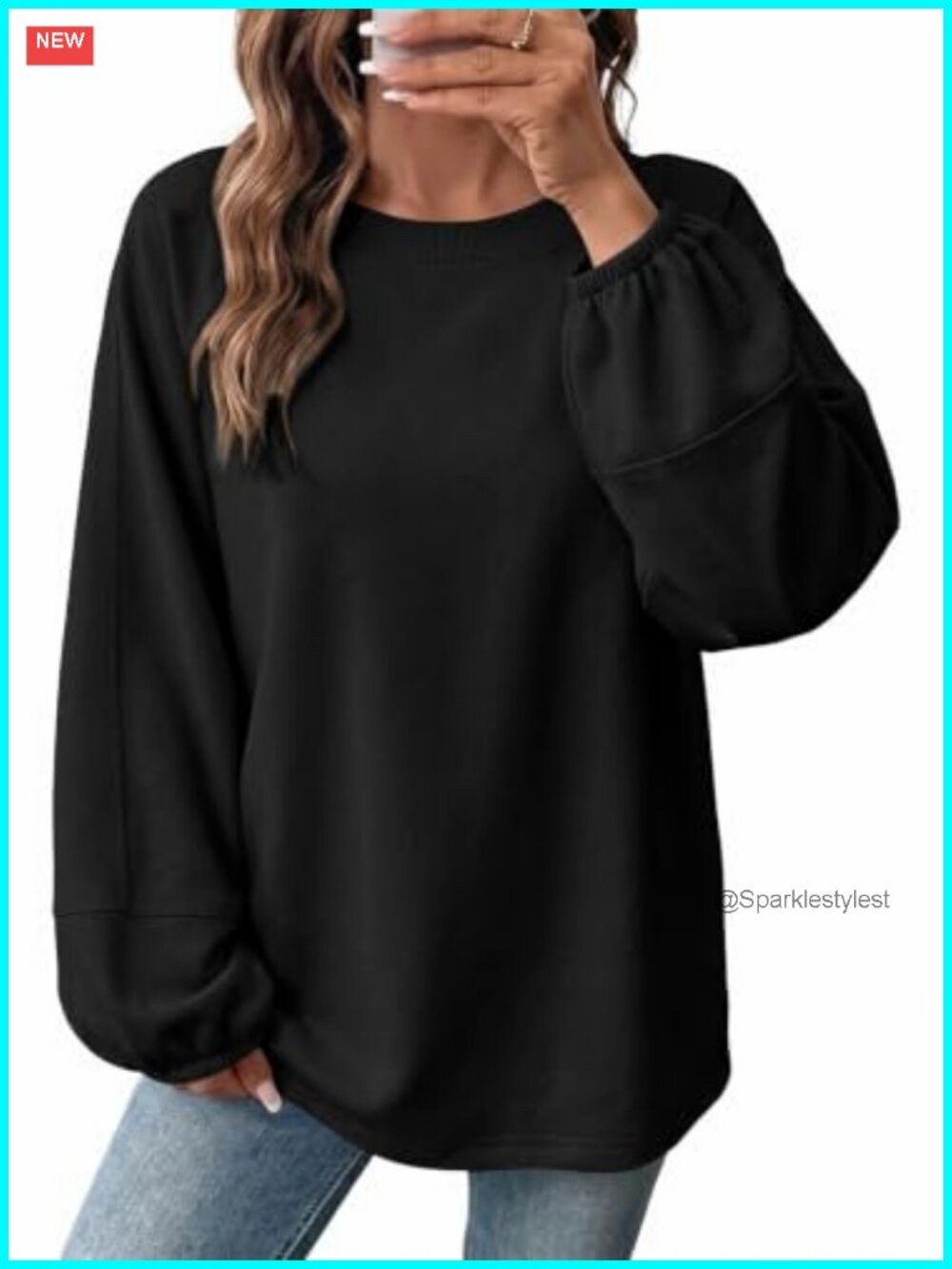 Oversized Crewneck Sweatshirt Long Sleeve Pullover Cotton Blend Comfy Casual